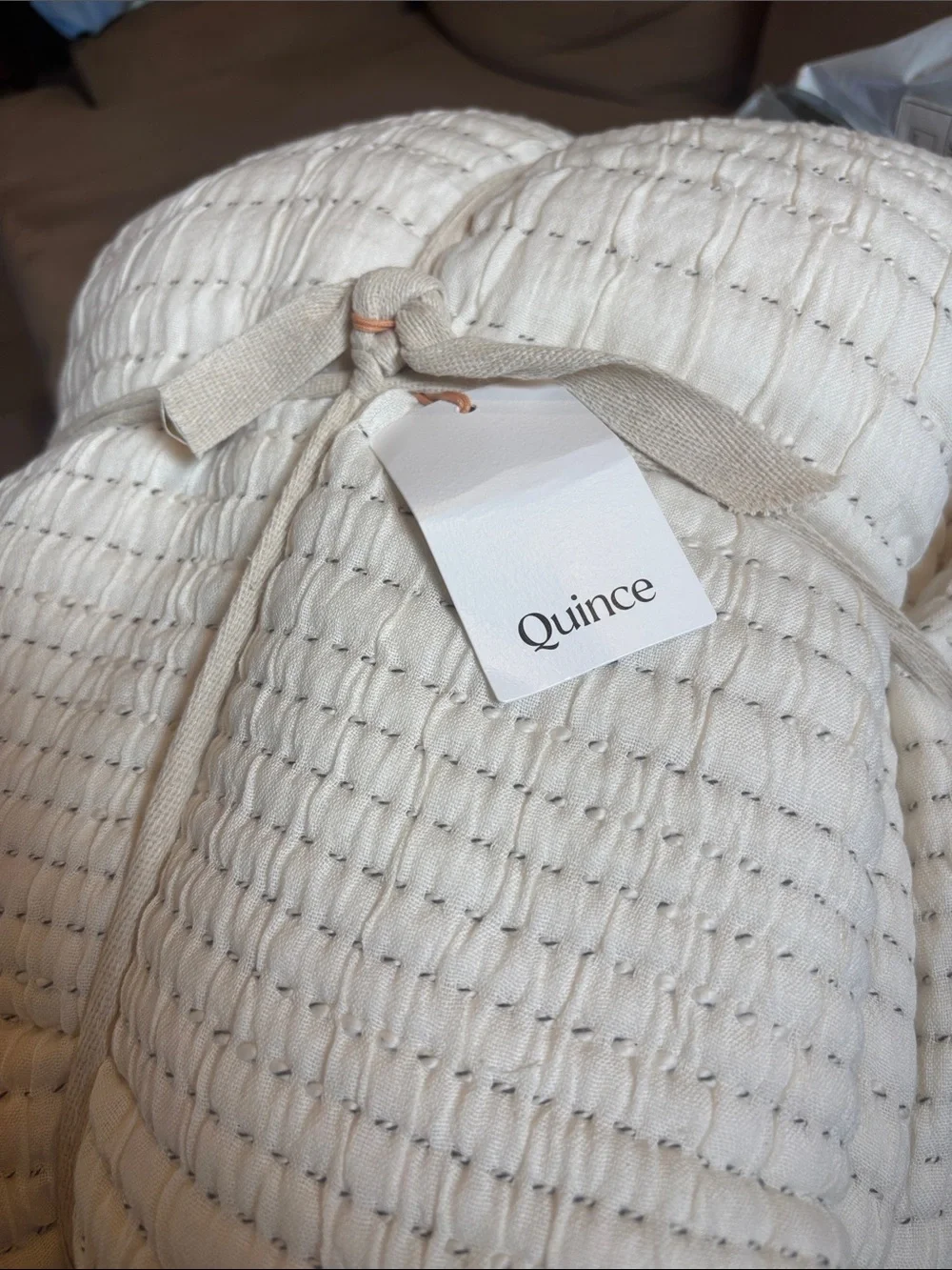Quince Organic Cotton Channel Stitch Coverlet Queen Ivory NWT